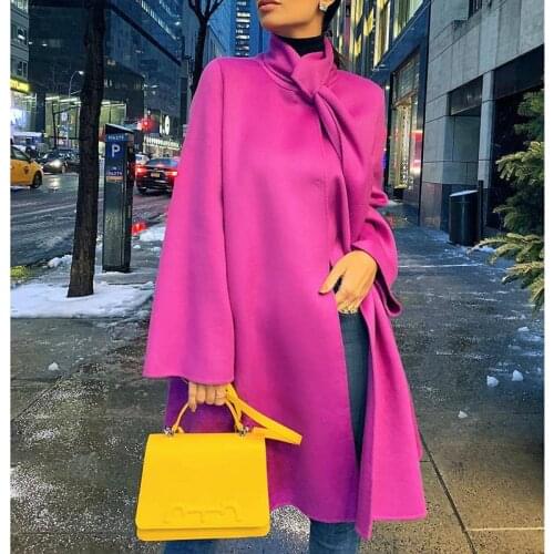 Women Winter Coat Solid Color Flare Sleeve a Line Coat Winter Outwear