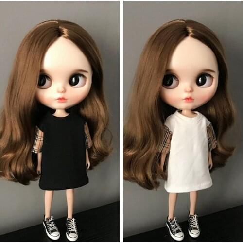 1PCS New Grid Long Sleeve T-shrit Skirt Doll Blyth Clothes for 1/6 Doll Accessories(fit Blyth, Barbies,ob24,pullip,azone,1/6 dol