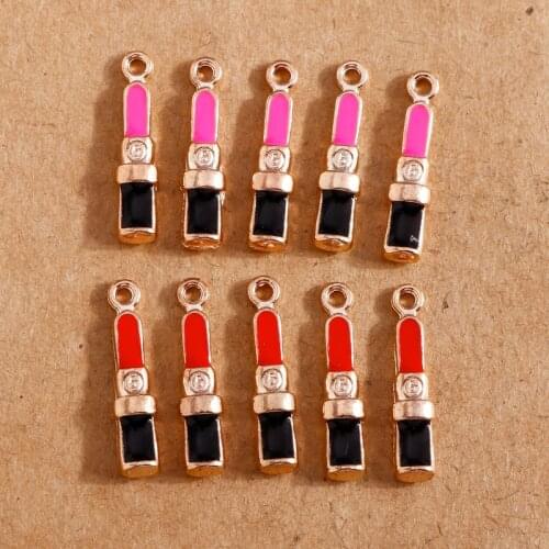10pcs/lot 3*18mm Enamel Lipstick Charms Pendants for Necklaces Bracelets DIY Jewelry Findings Handmade Craft