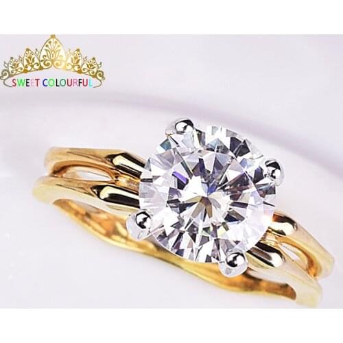 100% 14K Gold ring 2ct D color VVS Moissanite Diamond Ring Wedding ring With national certificate D001