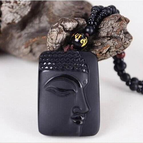 New wholesale 100% natural Obsidian Carving half Buddha pendant Lucky Amulet Necklace Fine Jewelry for Women Men Sweater chain