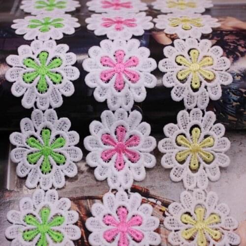 15yards 4.5cm Water Soluble Milk Silk Flowers Daisy Lace Trim Applique Embroidered Lace Ribbon Fabric For Sewing Craft Wedding