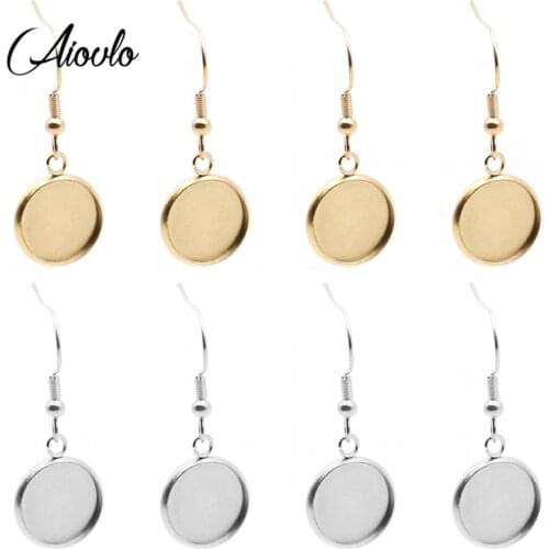 20pcs/lot Stainless Steel Cabochon Gold Hook Ear Wires Hooks Earring Settings Fit 12mm Blank Base Diy Earrings Hooks Findings