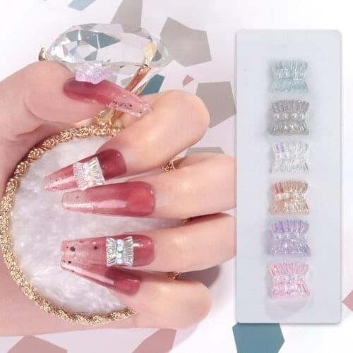 20Pcs Stickers for Nails Fancy Skirt Nail Decoration Glue On Pearl Accessories Studs Colorful Beads Applique Rhinestones
