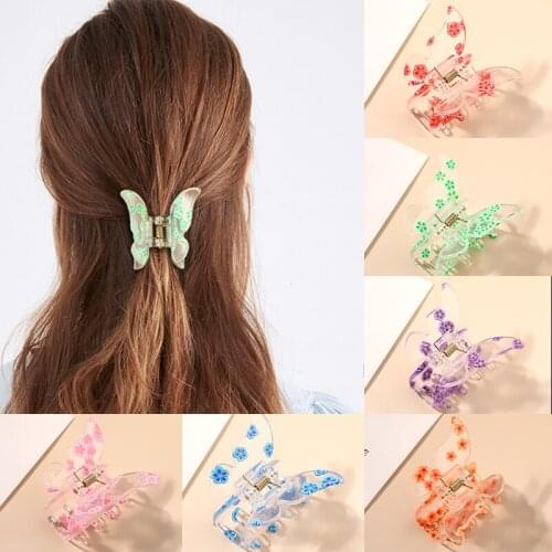 2021 New Korea Cute Stereoscopic Resin Butterfly Colorful Transparent Head Clip Hairpin Hair Accessories for Women