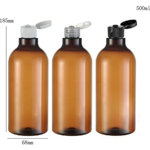 20 x 500ml Empty Amber Brown Round Shoulder PET Lotion and Cream Cosmetic Flip Top Cap Bottle