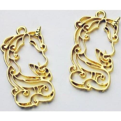 5pcs Unicorn Decor UV Resin Metal Frame Jewelry Findings Pendant Accessory DIY Charms Handmade Earring Open Bezels Craft