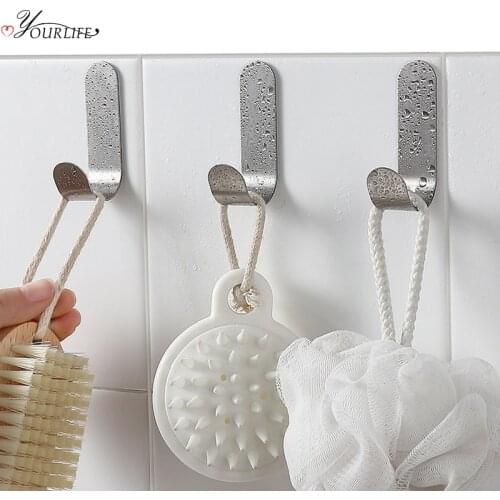 OYOURLIFE 8Pcs Stainless Steel Wall Hook Multi-function Hat Coat Bag Key Hanger Hook Kitchen Bathroom Organizers Adhesive Hook