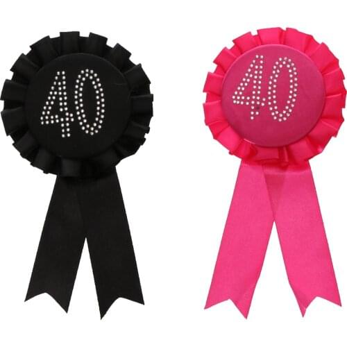 Hot Decorative Glitter rhinestone Number 18 21 30 40 50 60 Award Ribbon Rosette Badge Brooch Birthday Party Favour Black Rose