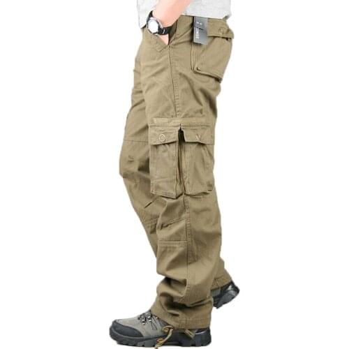 Cotton Casual Pants Men Pockets Loose Overalls New Thick Ribbon Trousers Mens Spring Autumn Winter Baggy Military Cargo Pants