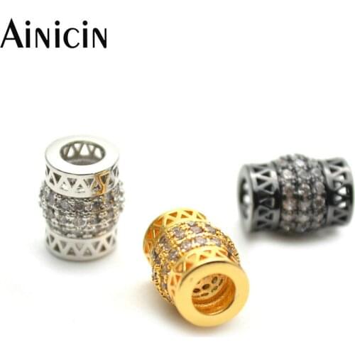 10pcs 5mm Big Hole Barrel Shape Tube Beads CZ Stone Rhinestone Crystal Setting Bead For Jewelry Making Materials