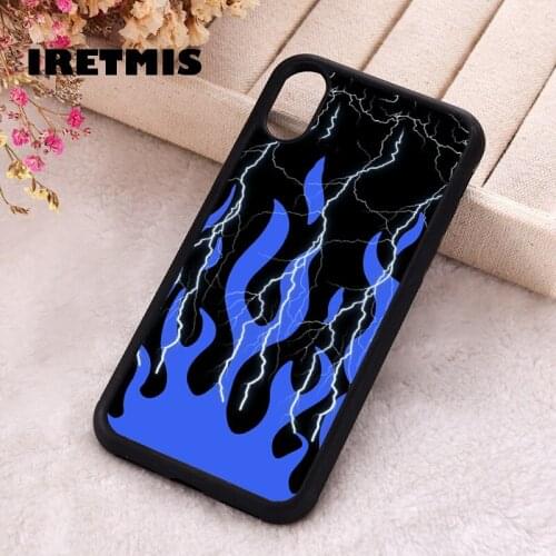 Iretmis 5 5S SE 2020 Phone Cover Case for iPhone 6 6S 7 8 Plus X Xs XR 11 12 Mini Pro Max Rubber Silicone Lightning Blue Flames