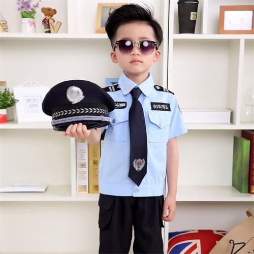 Kids Boy Girl Traffic Police Officer Cosplay Costume Child Military Policeman Uniform Set Halloween Carnival Party Stage Clothes