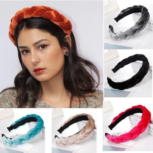 Headwear Female Hair Accessories 2020 Elegant Solid Color Braid Hair Loop Retro New Velvet Hairband for Women Ladies Headband