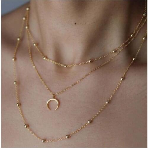 HaHaGirl New Fashion Gold Punk Bead Choker Necklaces For Women moon Pendant Necklace Multilevel Boho Vintage Jewelry Wedding Gif