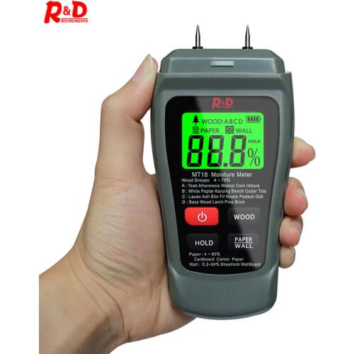 R&D MT-18 Wood Moisture Meter Paper Humidity Tester Wall Hygrometer Timber Damp Detector Tree Density Tester Grey NEW