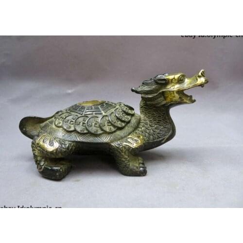 China Feng Shui bronze gild good luck money Eight Diagrams Dragon Turtle Statue