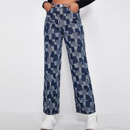 Plaid Patchwork Wide Leg Pants For Women 2021 Autumn High Waist Loose Straight Irregular Women Pants Ladies Casual Trousers
