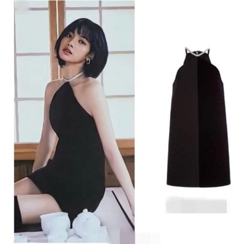 Kpop Korean Celebrity new fashion strapless camisole mini dress women Nightclub sexy Sleeveless Rhinestone little black dresses