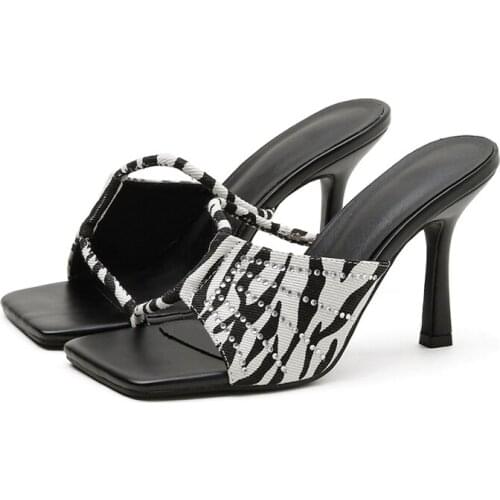 9cm Heeled Slippers Women Sandals Summer 2021 Female Shoes Casual Square Toe Women Slippers Sandals Femmes Sandales