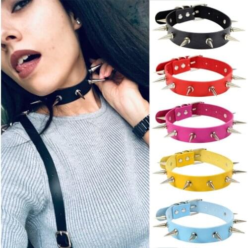 Fashion cosplay Harajuku Punk Rock Gothic necklace Sexy PU Leather Studded Spike Collar Choker Necklace Body Accessories