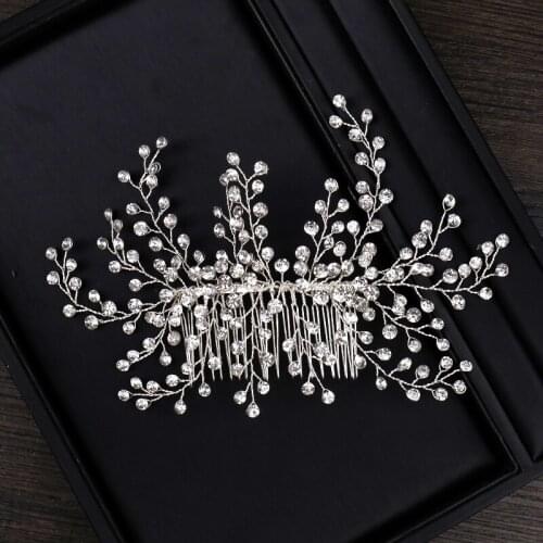 Fashion Silver Color Wedding Hair Accessories Full Crystal Rhinestone Tiara Hair Comb Women Bride Handmade Headpiece Headwear