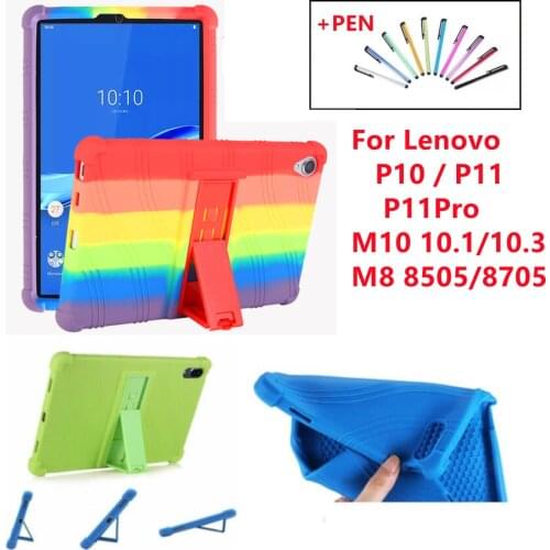 Soft Silicone Tablet Case For Lenovo Tab p11 P11pro P10 M10 10.1 10.3" Shockproof Support Cover For Tab M8 8705 8505 Case Funda