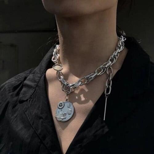 Amaiyllis Punk Big Link Chain Choker Necklace For Women New Universe Earth Pendant Choker Collar Large Clavicle Chain Colliers
