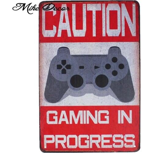 [ Mike86 ] CAUTION GAMING IN PROGRESS Metal Tin Sign Wall Plaque Iron Painting Vintage Gift pub Public Decor AA-1051