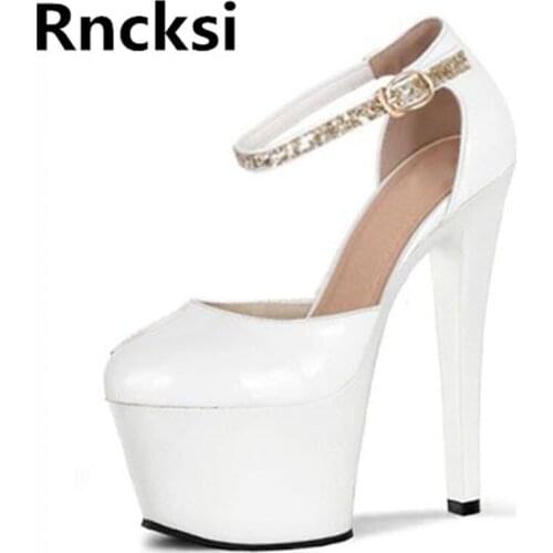 Rncksi 17cm High Heel Sexy Girls Buckle Straps Peep Toe Spring Women Dress Party Queen Pole Dance Pumps Shoes Platform Pumps