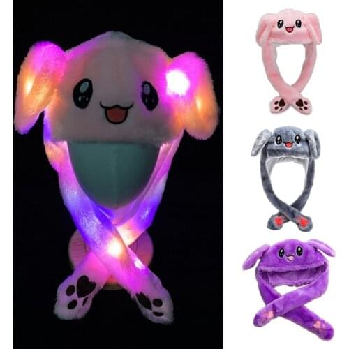 Cartoon Rabbit Animal Plush Hat LED Light Up Moving Bunny Ears Warm Cosplay Cap