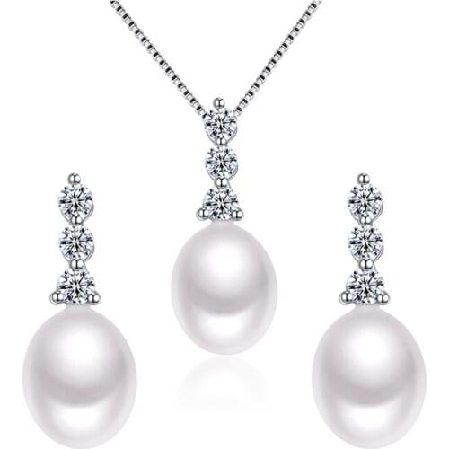 Sinya High luster Natural pearls stud earring pendant necklace set in 925 sterling silver for women Mum lover fashion design Hot
