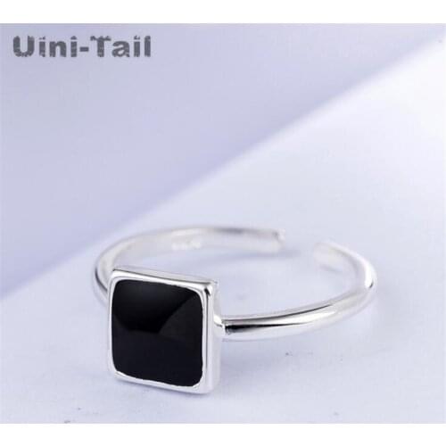 Uini-Tail new 925 sterling silver black Epoxy box open ring Europe and America creative fashion dynamic trend ring GN352