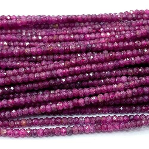 Veemake Ruby Natural Gemstone DIY Necklace Bracelets Earrings Ring Faceted Small Rondelle Womens Beads For Jewelry Making 06690