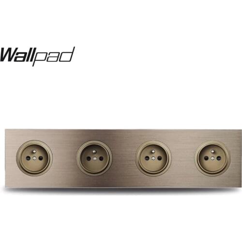 Wallpad L6 Quadruple Brown French Wall Socket 4 Way Electrical Power Outlet Brushed Aluminum Panel 344 * 86mm