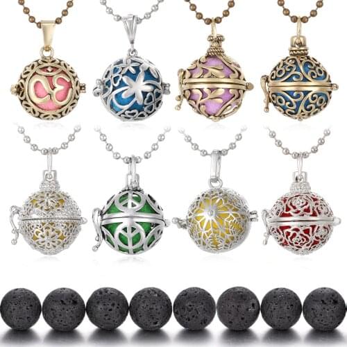 Aromatherapy Jewelry Tree of Life Essential Oil Diffuser Necklace Lava Stone Angel Ball Caller Locket for Pregnant Women Jewelry