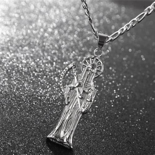 Skeleton Jewelry High Polish Stainless Steel Silver Color Santa Muerte Charm Chain Necklace Pendant DIY Jewelry Making