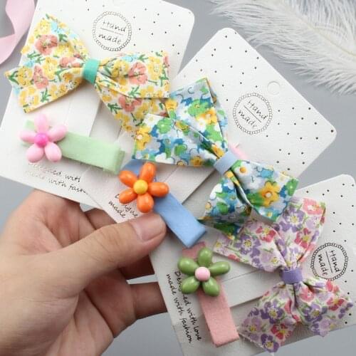 2Pcs Fashion Printing Bow Hairpin Cute Flower Hair Clip Girl Fabric Does Not Hurt Hair Headwear Child Side Clip Hair Accessories
