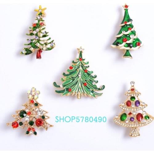 Fashion Jewelry Rhistone Brooch Women Painted Pin Christmas Tree Brooch Multi Color Garments Ladies Gifts Holiday Accessories