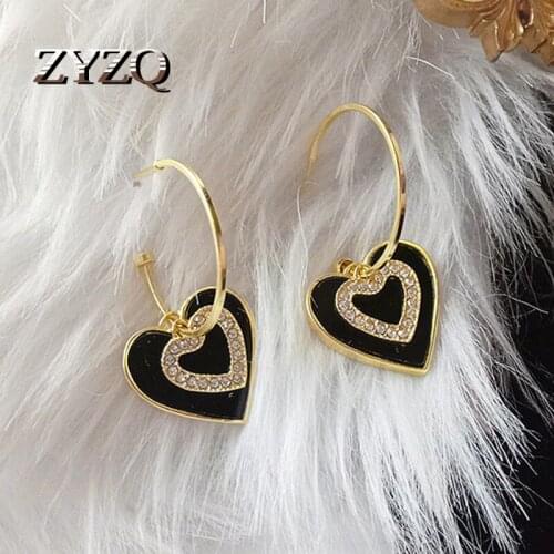 ZYZQ Sweet Romantic Inlaid Rhinestone Heart Drop Earrings For Women Girls Korean Love Pendent Earrings Trend Jewelry Gift 2020