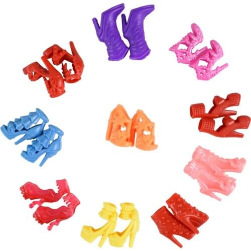 10 Pairs/Pcs Mixed Fashion Colorful Doll Shoes Heels Boots Girl Gifts Kids Toys for 12 Inch Dolls Clothes Accessories