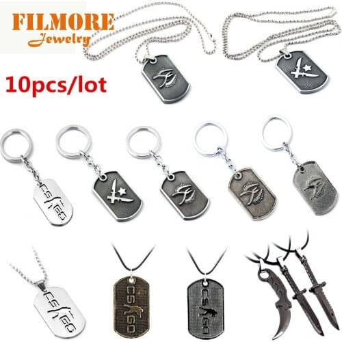 10pcs/lot Wholesale CSGO Keychain Counter Strike Dog Tag Keyring for Men Male Necklace Chaveiro Men Jewelry Key Buckle Fans Gift