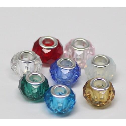 100 Pcs/lot DIY Resinous Lampwork Beads Big Hole Multi Faceted Silver Core Loose Beads for Pandora European Charm Beads