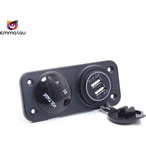 2 In 1 Waterproof 12V 24V Car LED Digital Voltmeter + Dual USB Outlet Power Socket Panel 2.1A/1A Charger For Car Boat Rv Truck