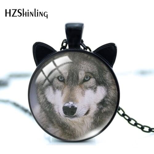 2021 New Arrival Black Cat Shaped Necklace Wolf Animal Glass Cabochon Pendants Jewelry