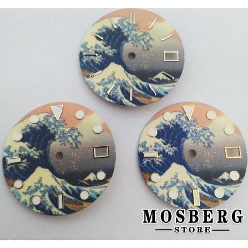 28.5mm Sterile Green Luminous Watch Dial With Date Window Accessories For NH35 NH35A Movement