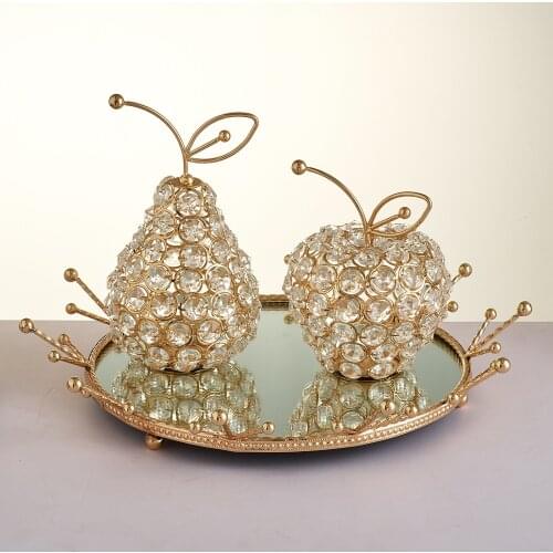 3D Bling Rhinestone Crystal Pear Apple Ornament Home Wedding Decor Bday Gifts