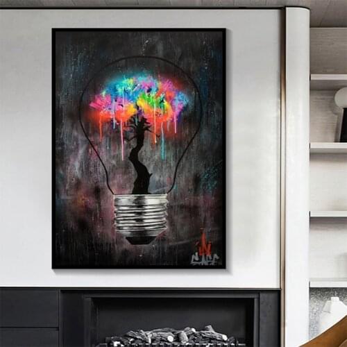 Abstract Street Graffiti Art Canvas Painting Light Bulb Poster and Print Wall Art Pictures for Living Room Wall Decor Cuadros