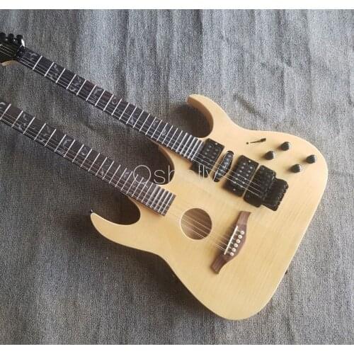 Top quality QShelly custom acoustic 6/12 strings double neck flower inlay floyd rose electric guitar muscial instruments shop