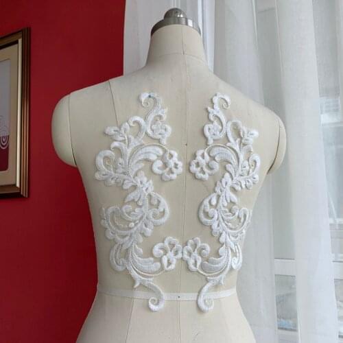 1Pair Flower Lace Fabric Patches Embroidery Cotton Sew On Appliques Patch For Wedding Dress Diy Costume clothing Accessories